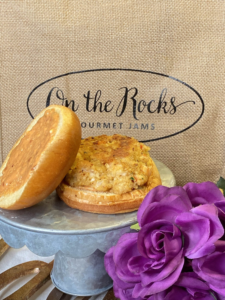 Shrimp Burger w/Chipotle Aioli Raspberry Jam – On The Rocks Gourmet Jams
